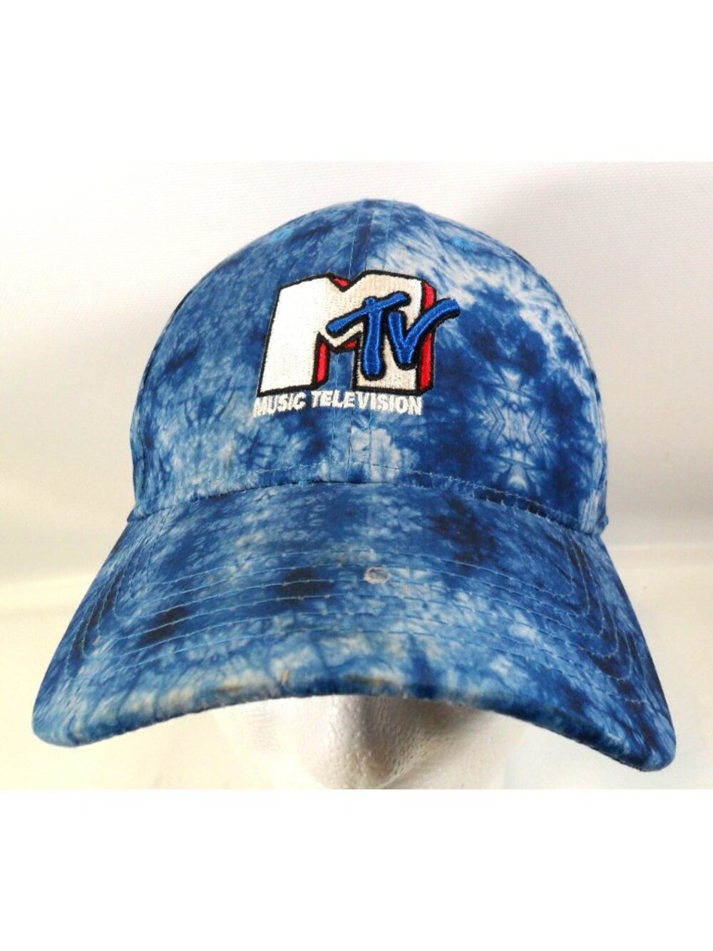 MTV Tie Dye Blue White Embroidered‎ Logo Adjustable Hat Ball Cap